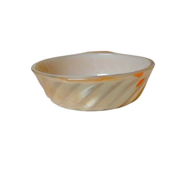 Vintage Anchor Hocking Fire King Mini Casserole Dish Milk Glass Peach Lustre - Picture 6 of 10